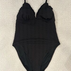 Black Eyelet One-Piece Swimsuit
